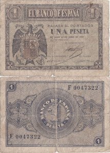 1938 (30 Aprilie), 1 peseta (P-108a) - Spania