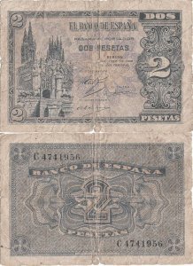1938 (30 Aprilie), 2 pesetas (P-109a) - Spania