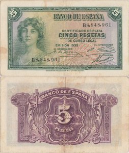 1935, 5 pesetas (P-85a.2) - Spania