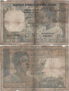 1961, 100 francs (P-52a.2) - Madagascar