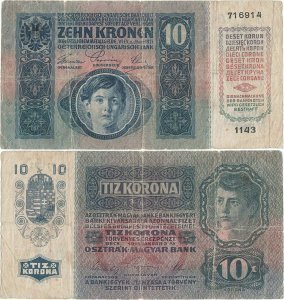 1915 (2 Ianuarie), 10 kronen (P-19) - Imperiul Austro-Ungar