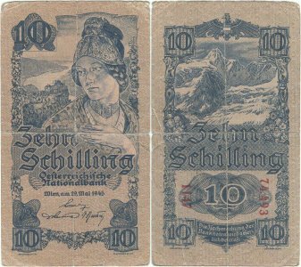 1945 (29 Mai), 10 schillings (Wachauerin) ( P-114a.2 ) - Austria