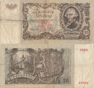 1950 (2 Ianuarie), 20 schilling (P-129a) - Austria