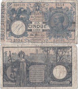 1915 (17 June), 5 lire (P-23d) - Italy
