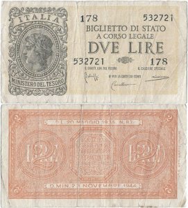 1944 (23 November), 2 lire (P-30b) - Italy