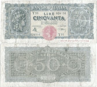 1944 (10 December), 50 lire (P-74) - Italy