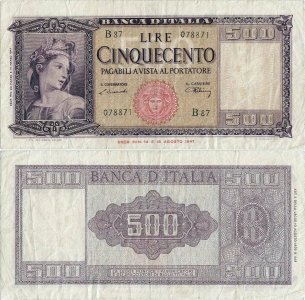 1947 (20 March), 500 lire (P-80a.1) - Italy