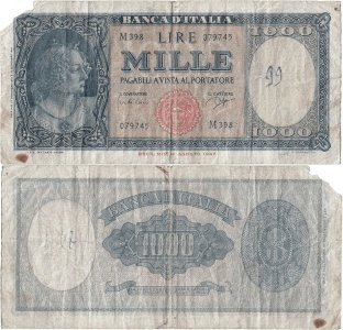1961 (14 September), 1.000 lire (P-88d) - Italy