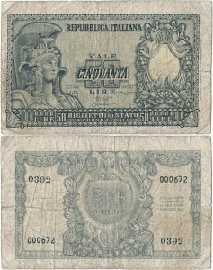 1951 (31 December), 50 lire (P-91a) - Italy