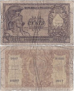 1951 (31 December), 100 lire (P-92a) - Italy
