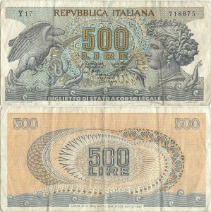 1967 (20 October), 500 lire (P-93a.2) - Italy