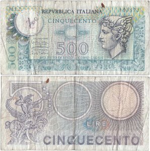 1974 (14 February), 500 lire (P-94a.1) - Italy