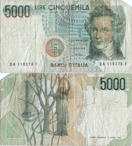 1985 (4 Ianuarie), 5.000 lire (P-111a) - Italia