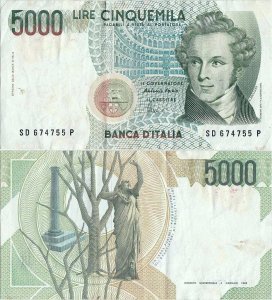 1985 (4 Ianuarie), 5.000 lire (P-111c) - Italia