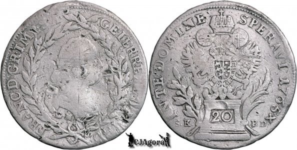1778 (1765) BN SK-PD, 20 Krajcár - Francisc I, ca co-conducător - emisie postum - Regatul Ungariei