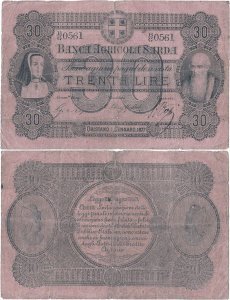 1877 (1 January), 30 lire (P-S921c.2) - Italy (Sicilia)