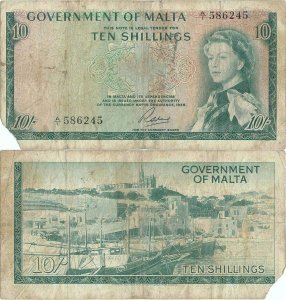 1963, 10 shillings (P-25a) - Malta
