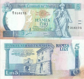 1989, 5 Liri (P-42) - Malta