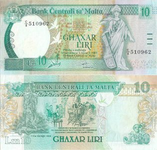 1989, 10 Liri (P-43) - Malta