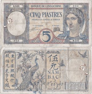 1927, 5 piastres (P-49a) - Indochina Franceză