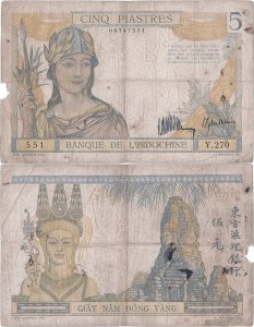 1932, 5 piastres (P-55a) - Indochina Franceză