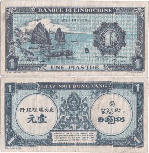 1942, 1 piastre (P-59a) - Indochina Franceză