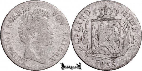 1835, 6 Kreuzer -  Ludwig I - Kingdom of Bavaria