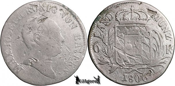 1806, 6 Kreuzer - Maximilian I Iosif - Regatul Bavariei