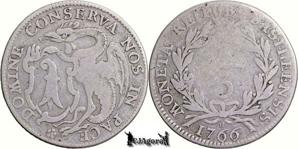 1766 H, ⅓ Thaler - City of Basel - Canton of Basel - Swiss Confederation