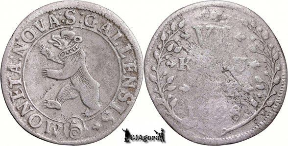1728, 6 Kreuzer - Orașul St. Gallen - St. Gallen - Confederația Elvețiană