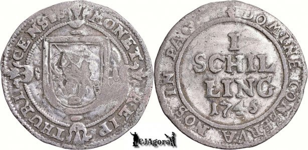 1745, 1 Schilling - orașul Zürich - cantonul Zürich - Confederația Elvețiană
