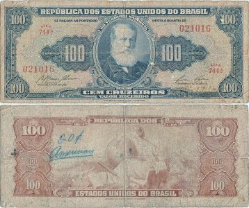 1955, 100 cruzeiros (P-153d) - Brazilia