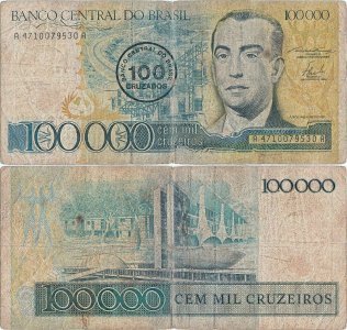 1986, 100 cruzados (P-208a) - Brazil