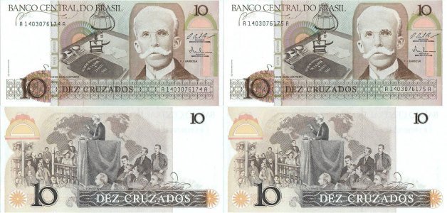 1987, 10 cruzados (P-209b) - Brazil (×2)