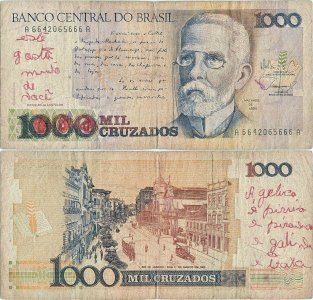 1988, 1,000 cruzados (P-213b) - Brazil