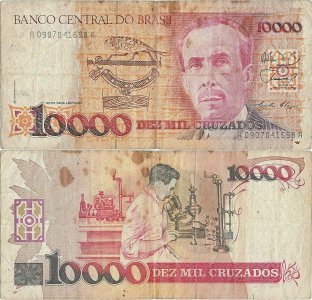 1988, 10,000 cruzados (P-215a) - Brazil
