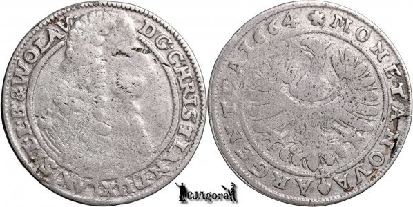 1664, 15 Kreuzer - Cristian - Ducatul de Liegnitz-Brieg (Ducatele Sileziei) - Regatul Boemiei