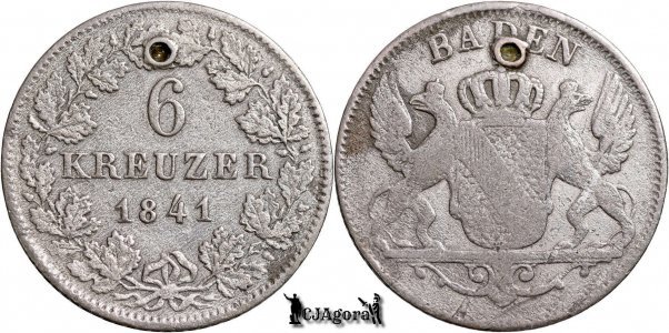 1841, 6 Kreuzer - Leopold I - Marele Ducat de Baden