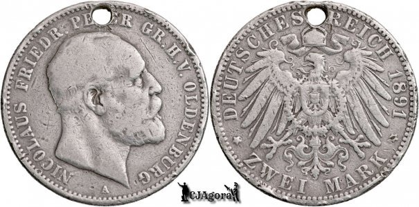 1891 A, 2 Mark - Petru al II-lea Nicolaus Friedrich - Marele Ducat de Oldenburg