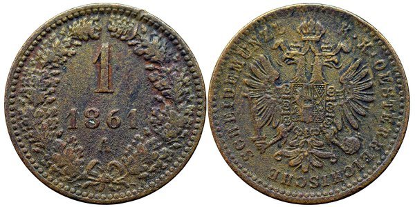 1861 A (Viena), 1 kreuzer - Franz Joseph - Imperiul Habsburgic