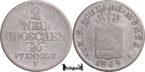 1849 F, 2 Neugroschen / 20 Pfennige - Frederic August al II-lea - Regatul Saxoniei