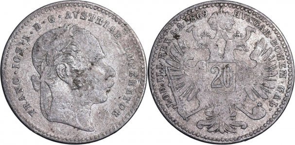 1869 - 20 kreuzer - Franz Joseph I - Imperiul Austro-Ungar