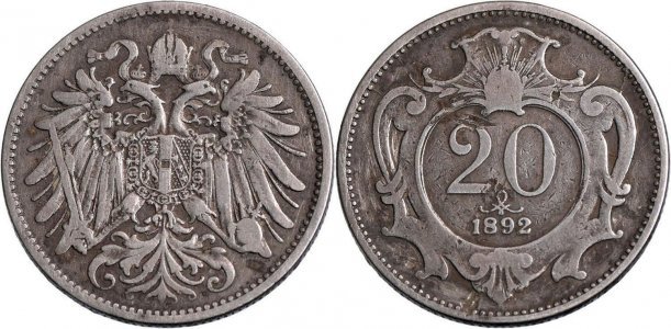 1892 - 20 heller - Franz Joseph I - Austro-Hungarian Empire