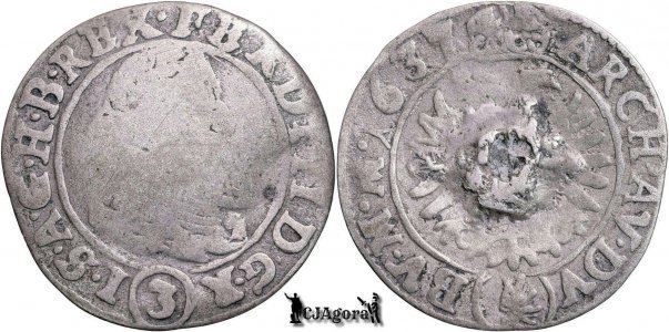 1637 ( n ), 3 Kreuzer / 1 Groschen - Ferdinand al II-lea - Praga - Regatul Boemiei | KM 369