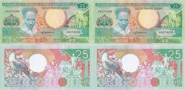 1988 ( 9 January), 25 gulden (P-132b) - Suriname (×2)