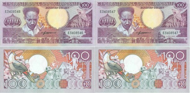 1986 (1 July), 100 gulden (P-133a.1) - Suriname (×2)