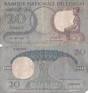 1962 (15 Mai), 20 francs (P-4a.3) - Congo