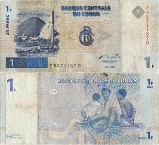 1997 (1 Noiembrie), 1 franc (P-85a) - Congo (Kinshasa)