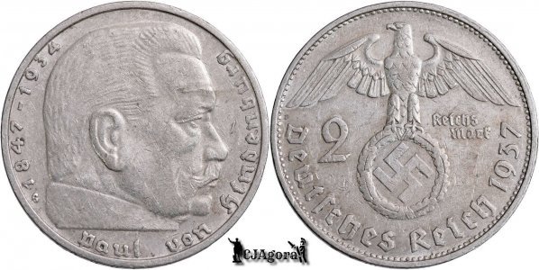 1937 G, 2 Reichsmark - Paul von Hindenburg - Third Reich (Nazi Germany)