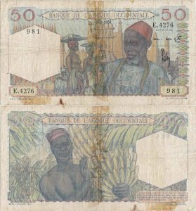1951 (8 Martie), 50 francs (P-39a.5) - Africa de Vest Franceză
